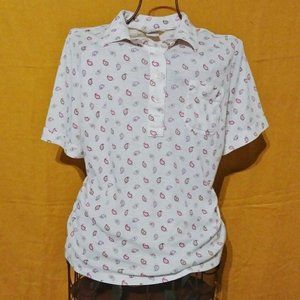 Vintage Sears White Paisley Print Polo Shirt